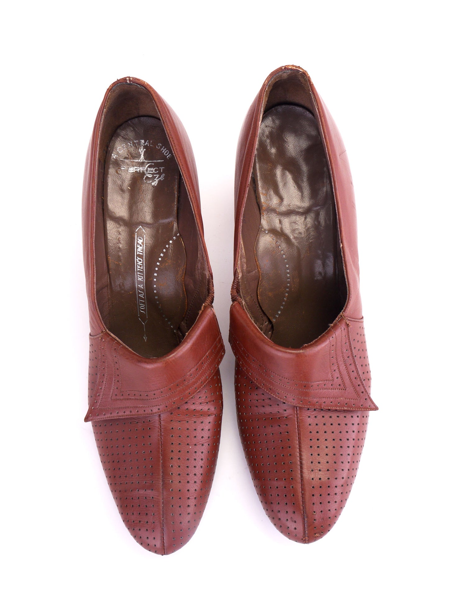 1930s 40s Perforated Tan Pumps with Tab by Central UK 5