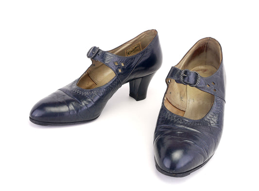 1940s Clarks Navy Blue Bar Shoes UK 4