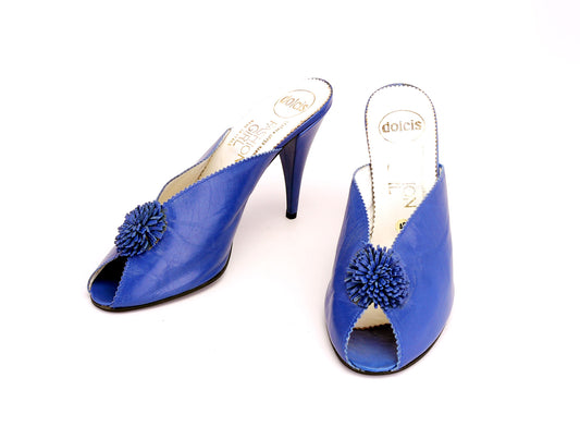 Royal Blue Late 70s 80s Mules by Dolcis UK 6.5