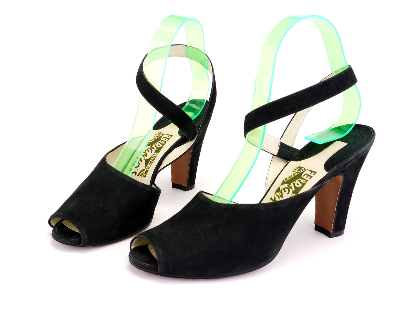 Reproduction 1947 Ferragamo Black Suede Sandals UK 6