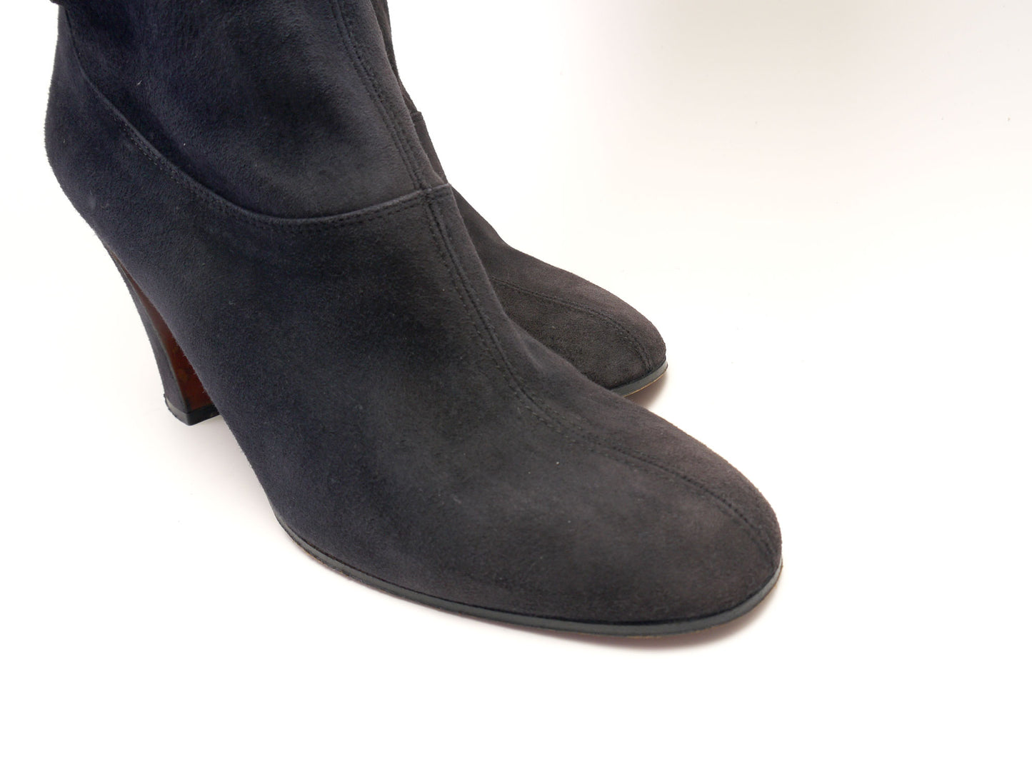 Slate Blue Stretch Suede 1970s Knee Boots by Ferragamo UK 4.5