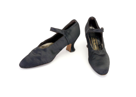 Edwardian Black Silk Bar Shoes by Hanan Gingell UK  5
