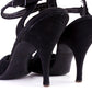 1950s Delman De Luxe Black Suede Stiletto Sandals w Peeptoe UK 6-6.5