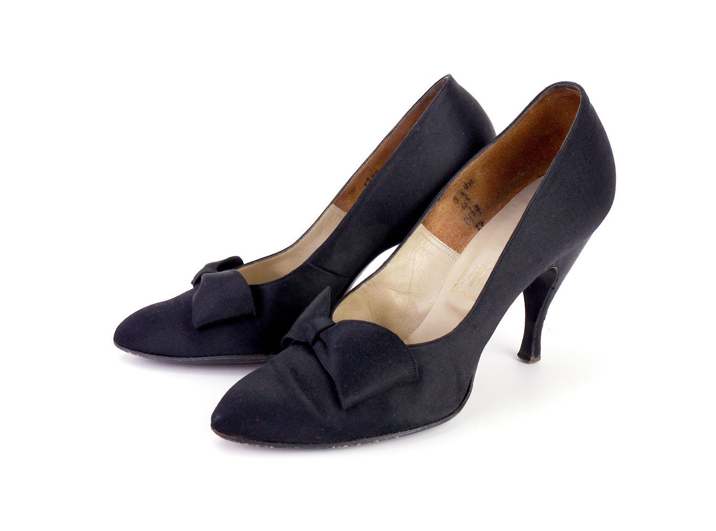 Superb 1950s Black Satin Pumps Shoes by Les Jumelles UK 3