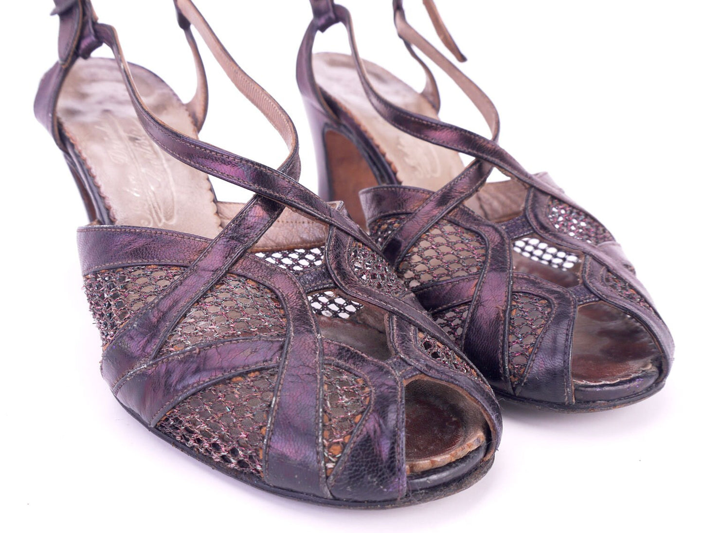 1950s Metallic Purple Strappy Evening Sandals UK 4