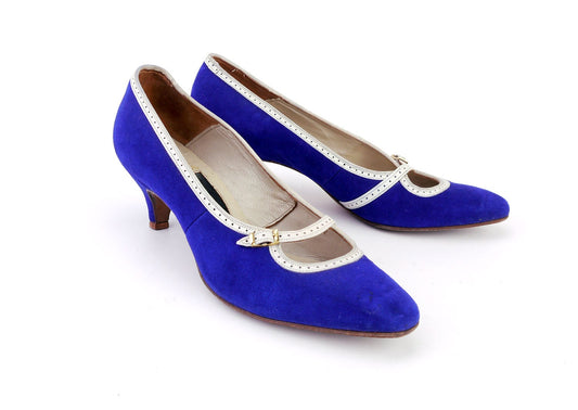 1950s Royal Blue Kitten Heel Pumps Shoes UK 4.5