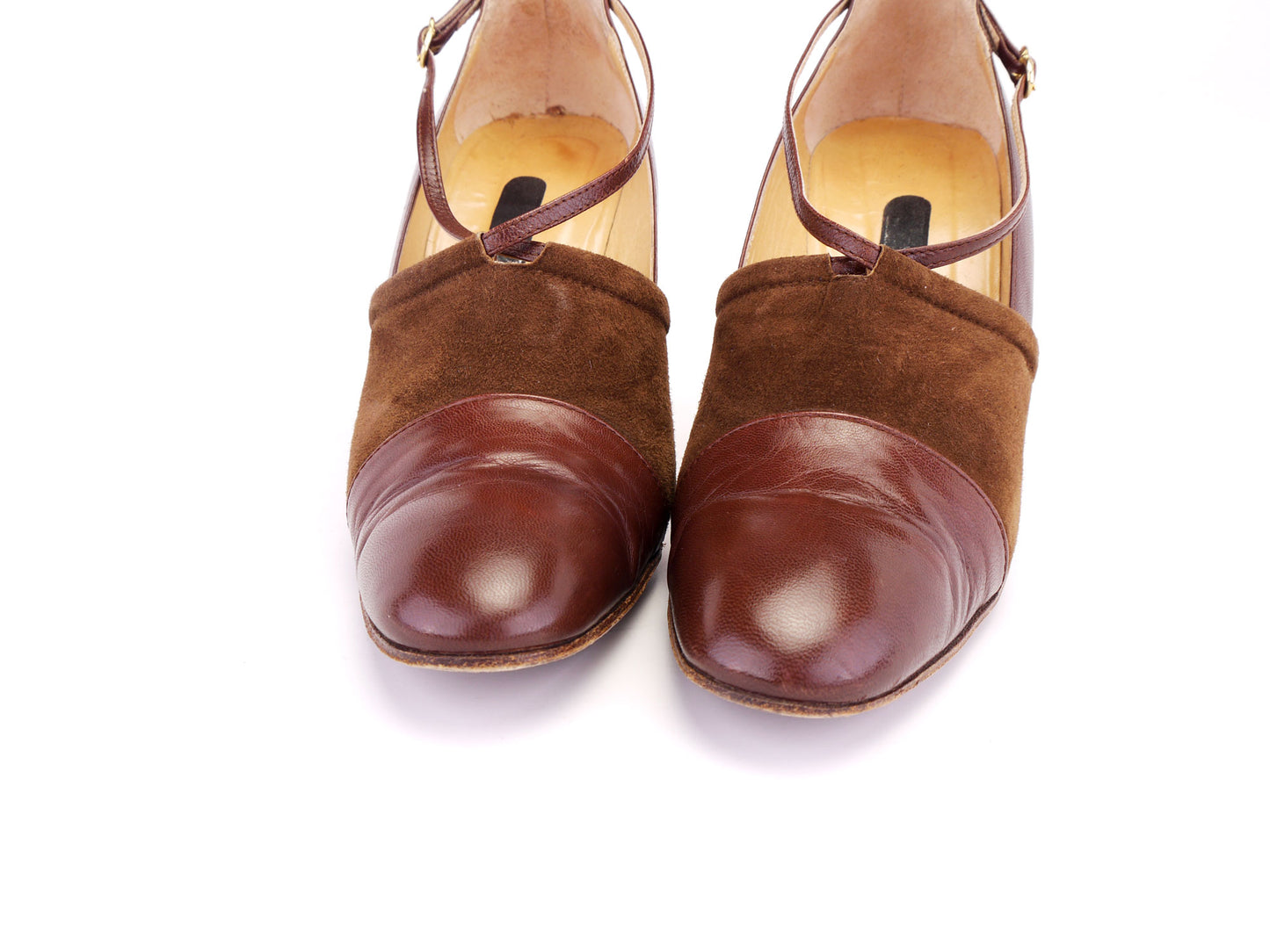 1970s Brown Suede & Leather Italian Heels Pumps UK 7