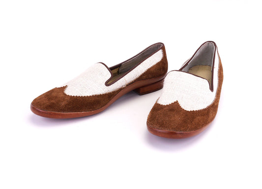 Two Tone Canvas and Suede 1970s R&B Flat Pumps UK 4