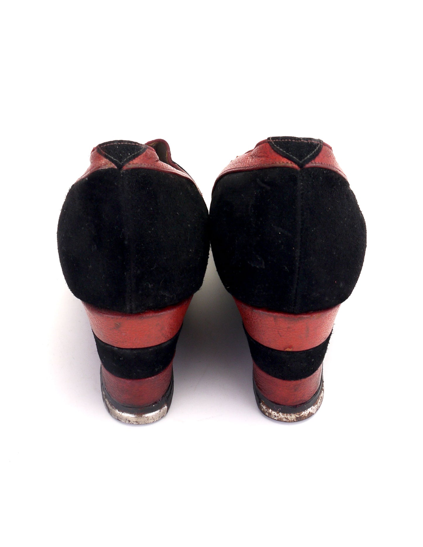 Red & Black Early 1940s Wedge Shoes by Sperope UK 4.5