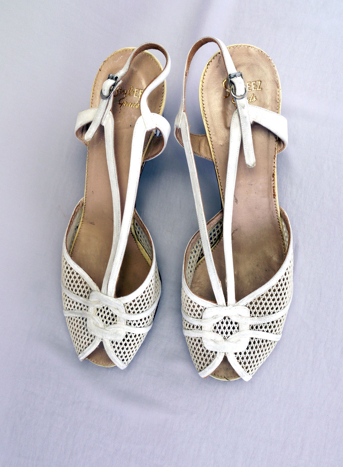 1950s White Buckskin and Net Sandals by Styleez UK 7