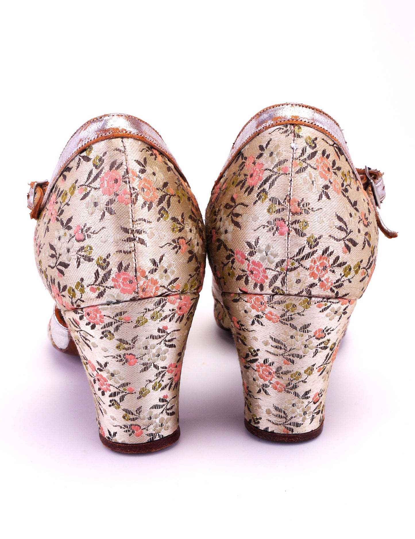 1930s Floral Brocade & Silver Evening Sandals UK 4.5