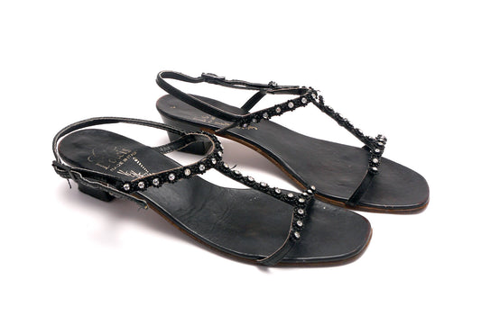Black 1960s Barefoot Sandals w Rhinestones by Dolcis UK 5