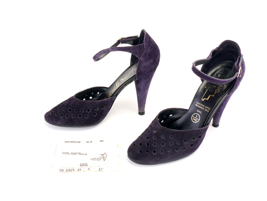 Saxone Young Colony 1970s Purple Suede High Cone Heel Pumps UK 4